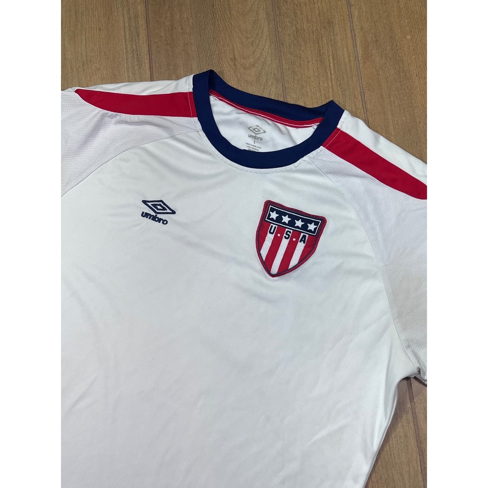 Umbro USA Soccer Jersey Mens Large White Red Blue Performance Shirt Crest Logo